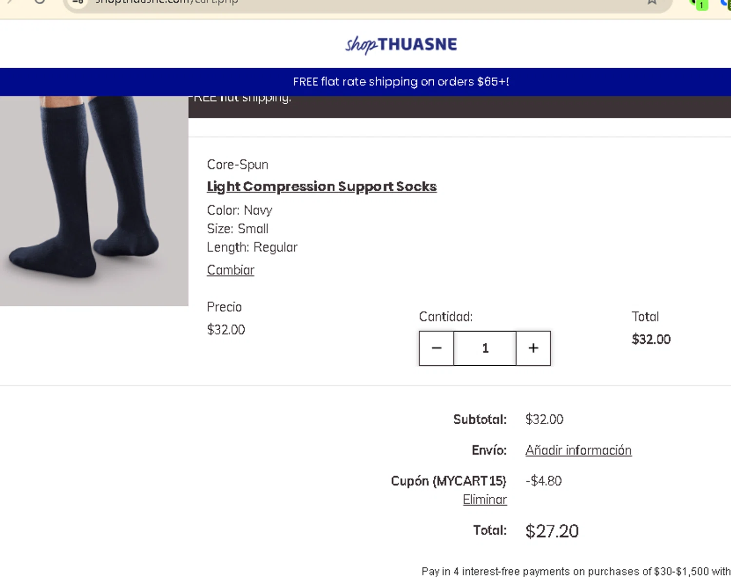 Thuasne promo code screenshot showing code MYCART15 applied at Thuasne checkout page. Uploaded by SimplyCodes community member AMANDA2681 on Sep 21, 2025