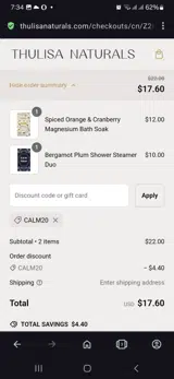 Calm20 coupon verification screenshot