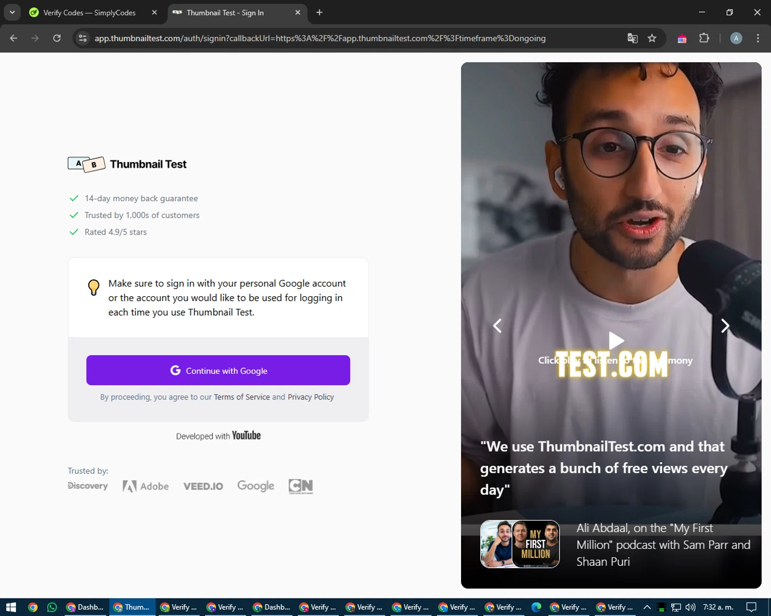 Thumbnail Test promo code screenshot showing code HYPEDASFAQ applied at Thumbnail Test checkout page. Uploaded by SimplyCodes community member trippieredd on Mar 26, 2025