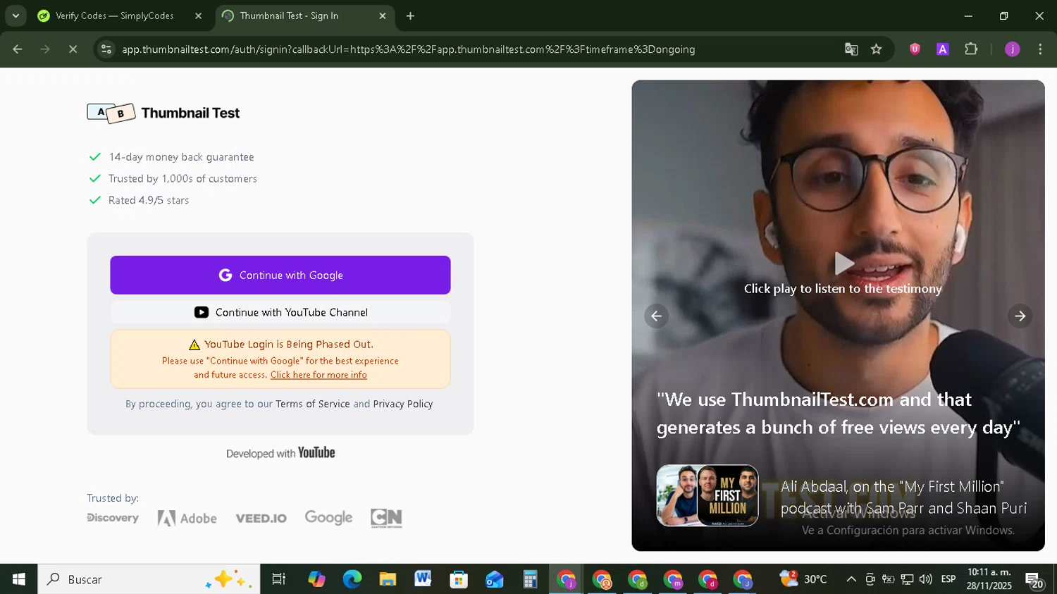 Thumbnail Test promo code screenshot showing code PERFECT applied at Thumbnail Test checkout page. Uploaded by SimplyCodes community member Tazbravo on Nov 28, 2025