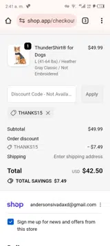 THANKS15 coupon verification screenshot
