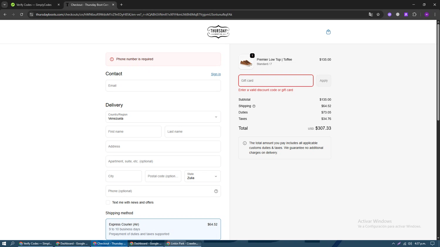 Thursday Boots promo code screenshot showing code LYONS23 applied at Thursday Boots checkout page. Uploaded by SimplyCodes community member DiscountFalcon2519 on Dec 28, 2025