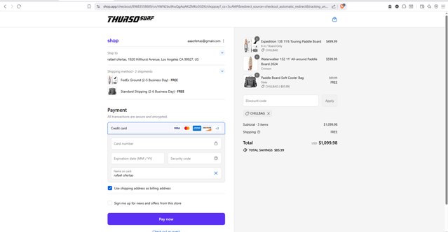 THURSO SURF checkout page showing THURSO SURF promo code box | Screenshot taken by SimplyCodes community member on Sep 5, 2025
