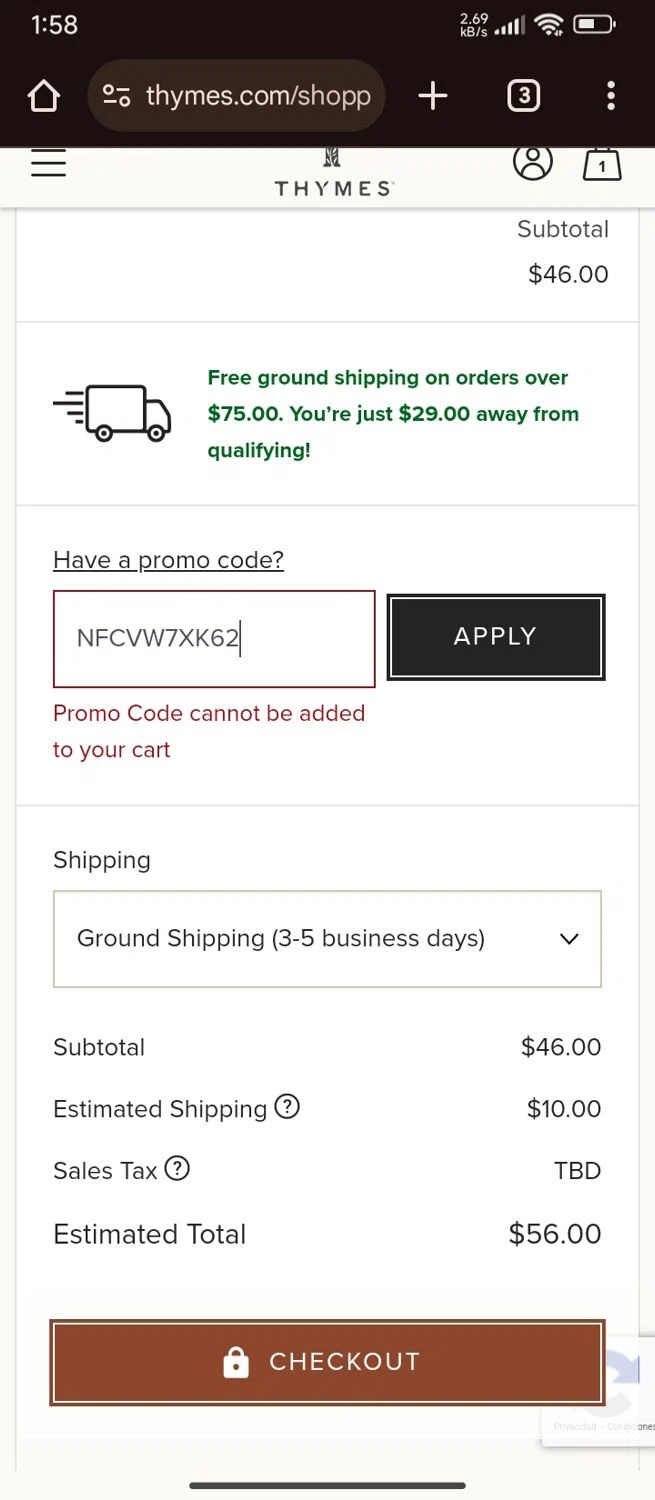 where to use Thymes promo code box