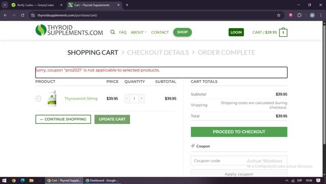 Thyrovanz checkout page showing Thyrovanz coupon code box | Screenshot taken by SimplyCodes community member on Sep 5, 2025