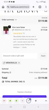 MEMORIAL26 coupon verification screenshot