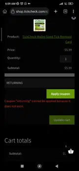 RETURNING coupon verification screenshot