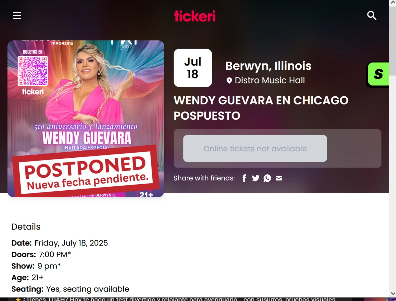 Tickeri promo code screenshot showing code WENDYCHICAGO applied at Tickeri checkout page. Uploaded by SimplyCodes community member ValiantLion5897 on Aug 3, 2025