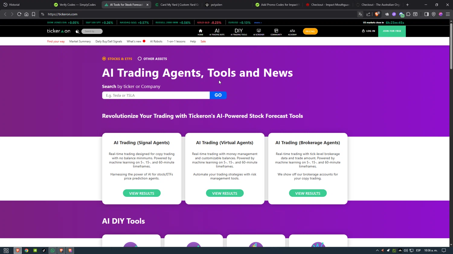Tickeron promo code screenshot showing code COUPON applied at Tickeron checkout page. Uploaded by SimplyCodes community member Heibk201 on Dec 2, 2025