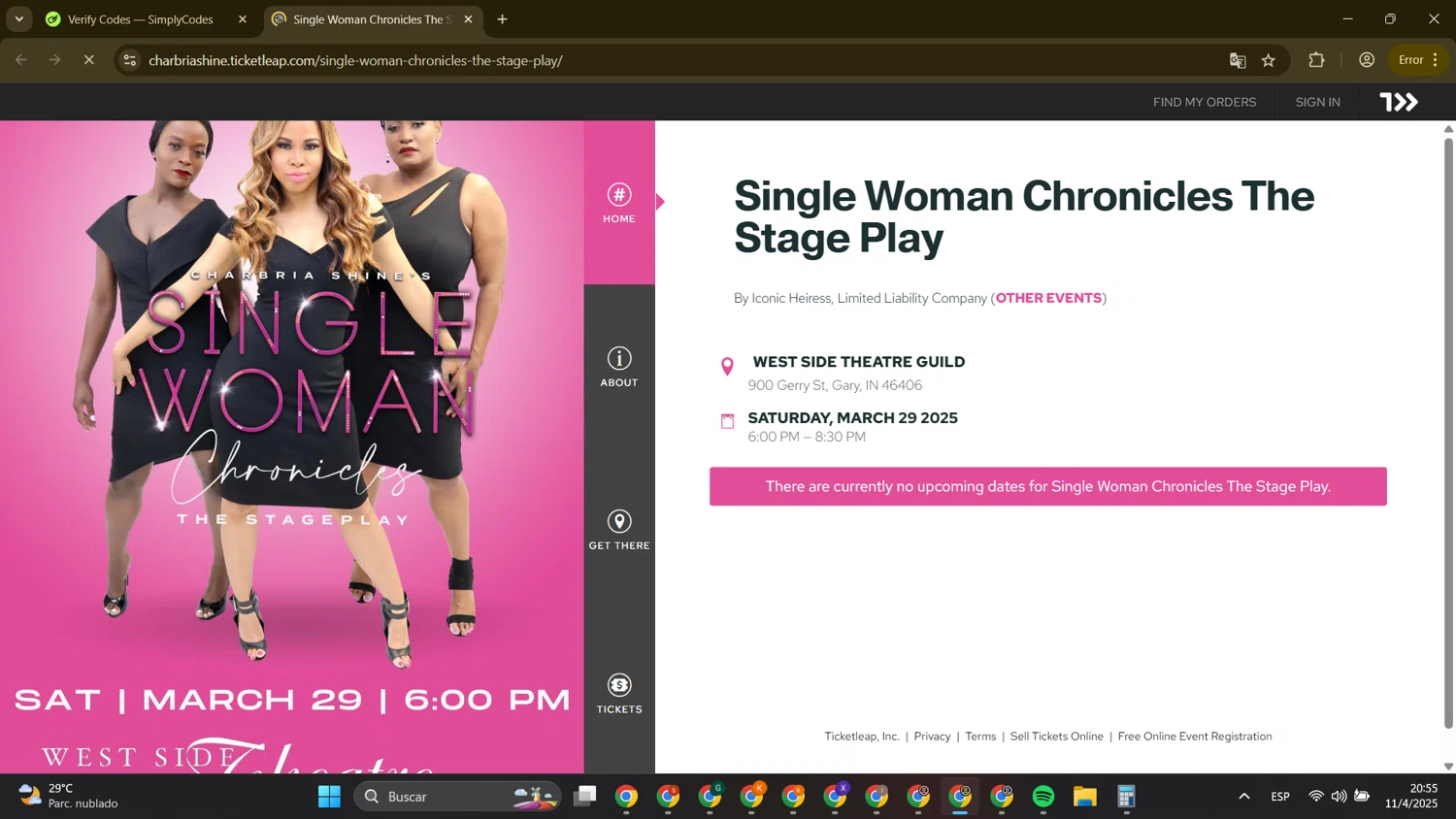 TicketLeap promo code screenshot showing code SWC10 applied at TicketLeap checkout page. Uploaded by SimplyCodes community member DanielR24 on Apr 12, 2025