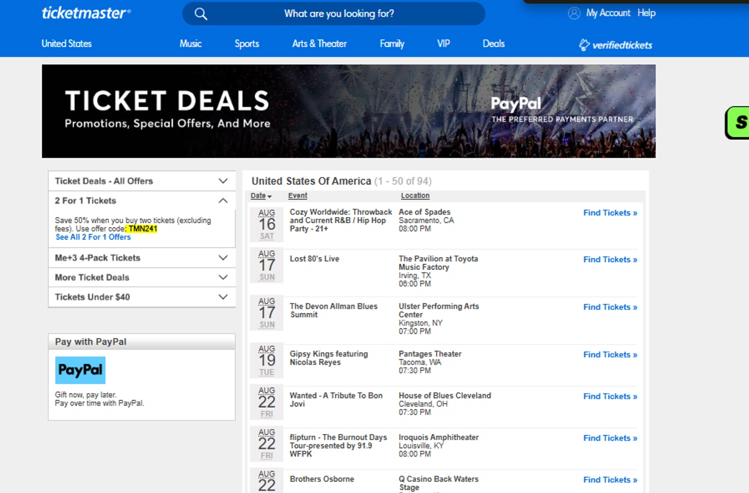 Ticketmaster promo code screenshot showing code TMN241 applied at Ticketmaster checkout page. Uploaded by SimplyCodes community member SimplyCVerlie on Aug 16, 2025