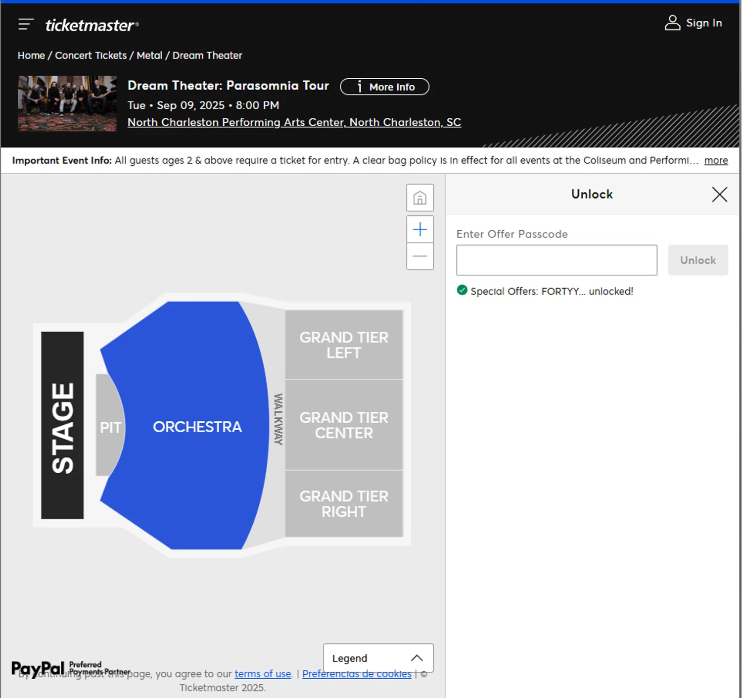 Ticketmaster promo code screenshot showing code FORTYYEARS applied at Ticketmaster checkout page. Uploaded by SimplyCodes community member PillarsofCreation on Aug 27, 2025