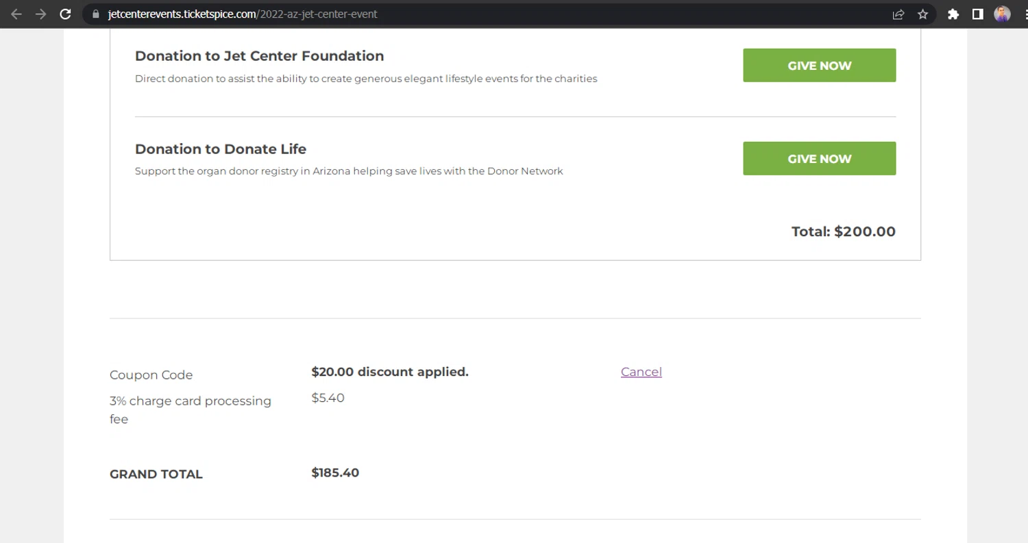 TicketSpice coupon code screenshot showing code HA-22 applied at TicketSpice checkout page. Uploaded by SimplyCodes community member HUNTER1406 on Oct 31, 2025