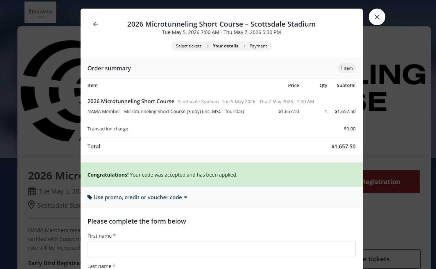 Ticket Tailor promo code screenshot showing code fourstar applied at Ticket Tailor checkout page. Uploaded by SimplyCodes community member Powerrangerazul on Nov 10, 2025