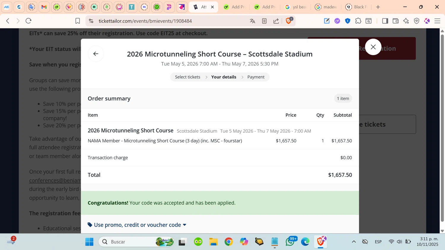 Ticket Tailor promo code screenshot showing code fourstar applied at Ticket Tailor checkout page. Uploaded by SimplyCodes community member cosita on Nov 10, 2025