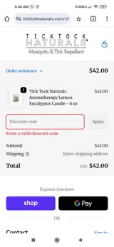 Tick Tock Naturals coupon verification screenshot