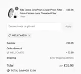 WELCOME10 coupon verification screenshot