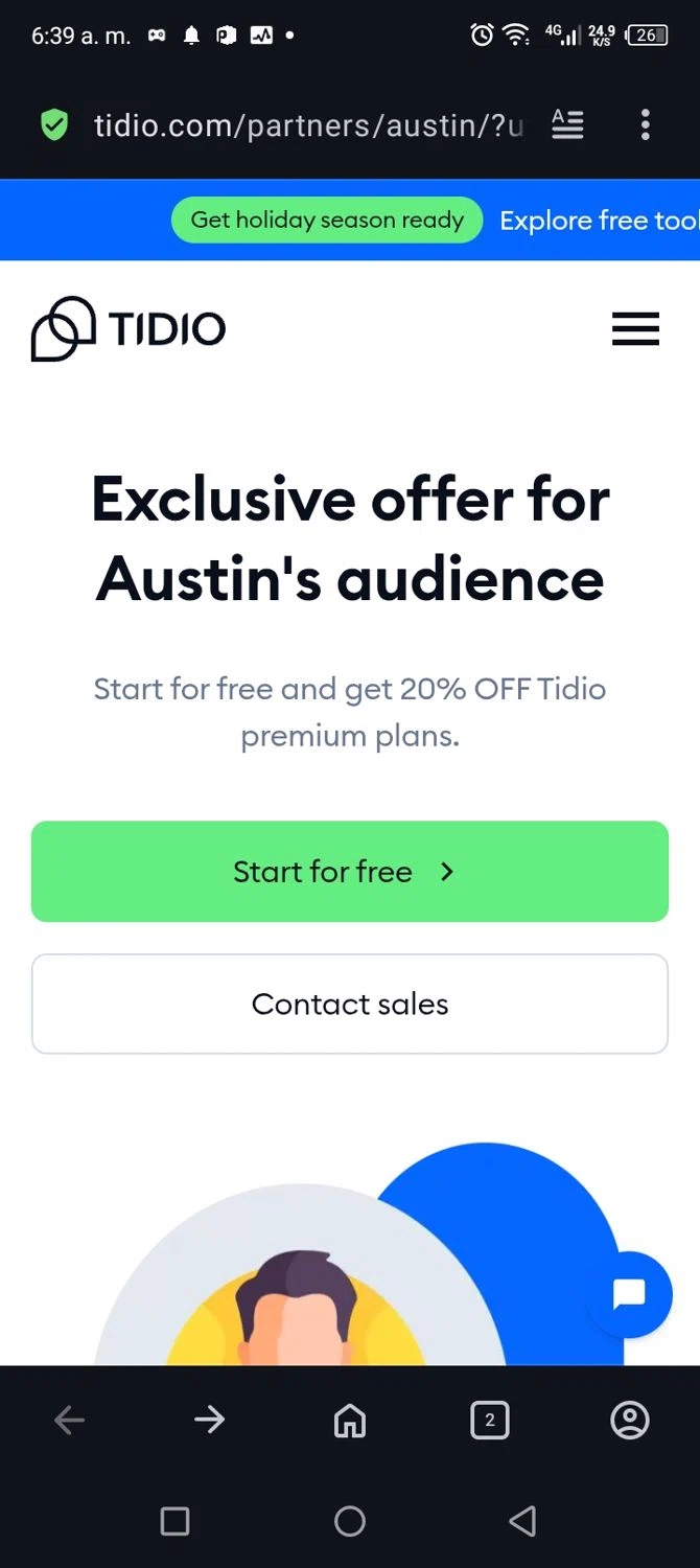 Tidio discount code screenshot showing code austin20 applied at Tidio checkout page. Uploaded by SimplyCodes community member CARLOSSLIM on Oct 10, 2025