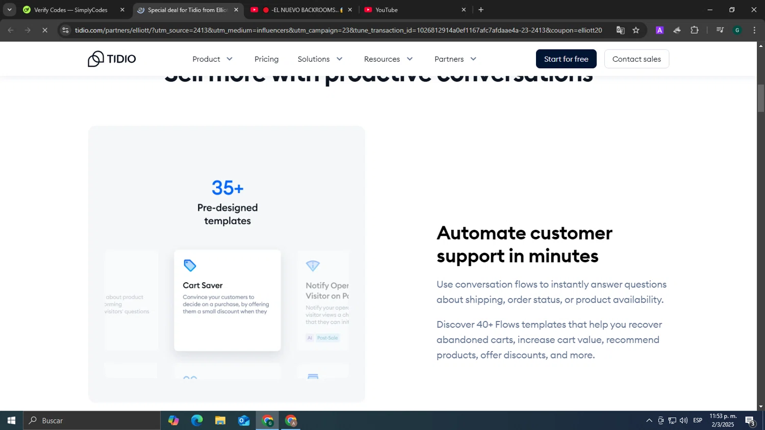 Tidio discount code screenshot showing code elliott20 applied at Tidio checkout page. Uploaded by SimplyCodes community member tonikros on Mar 3, 2025