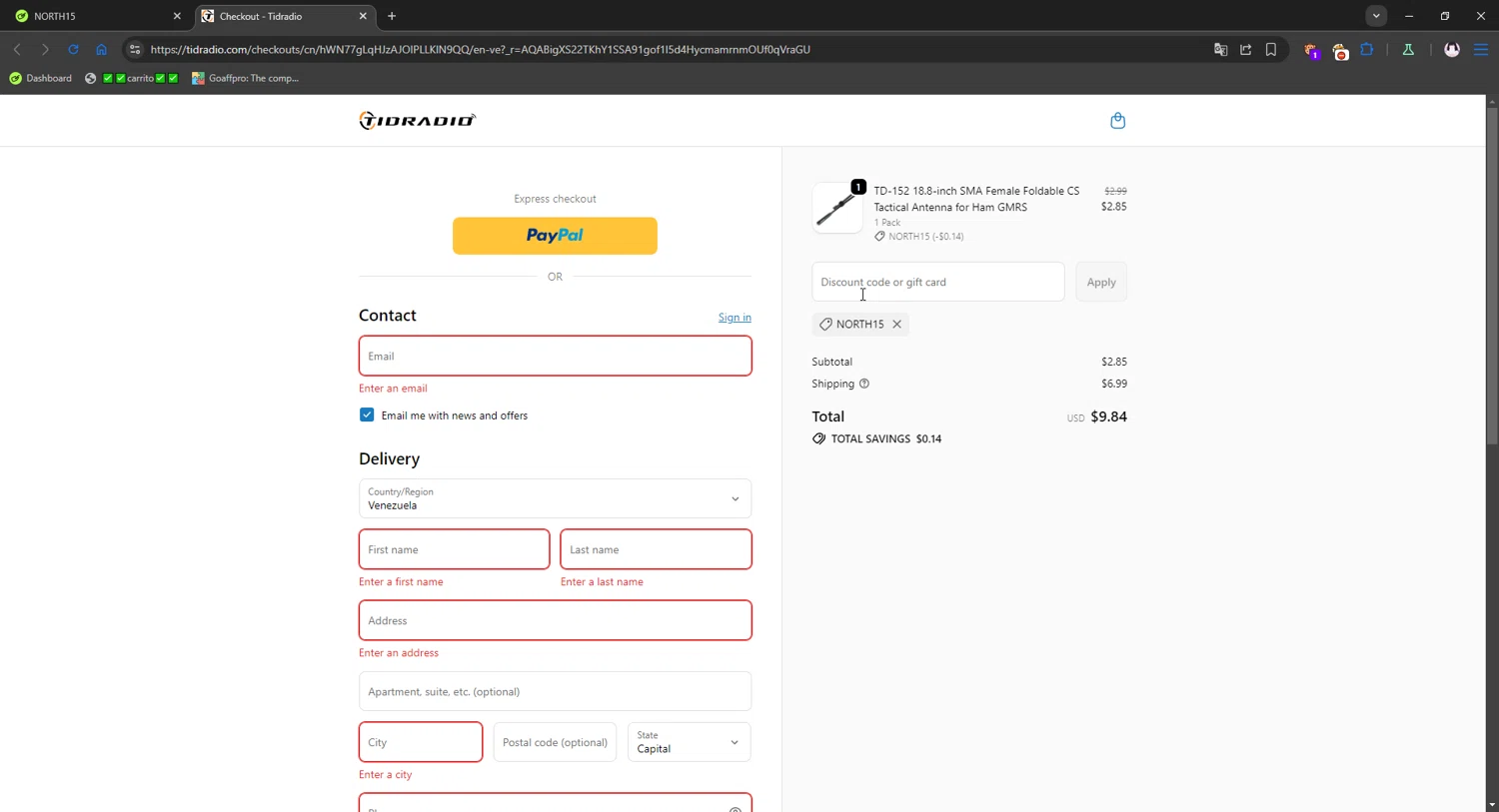 TIDRADIO checkout page showing TIDRADIO discount code box | Screenshot taken by SimplyCodes community member on Jan 2, 2026