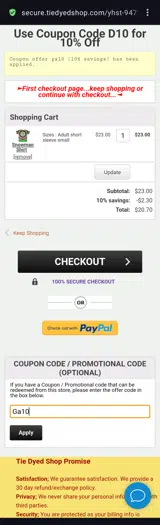 Ga10 coupon verification screenshot