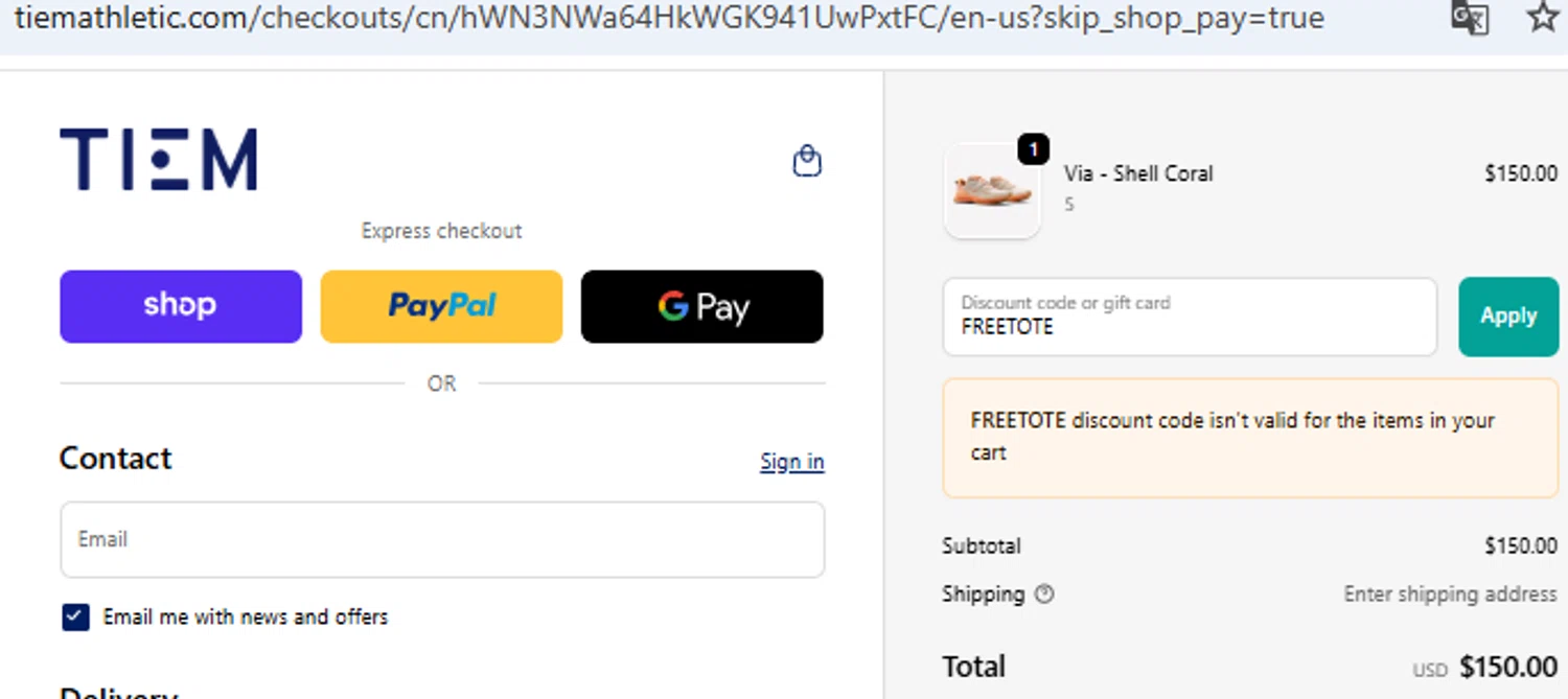 Tiem discount code screenshot showing code FREETOTE applied at Tiem checkout page. Uploaded by SimplyCodes community member PennyOwl2559 on Sep 25, 2025