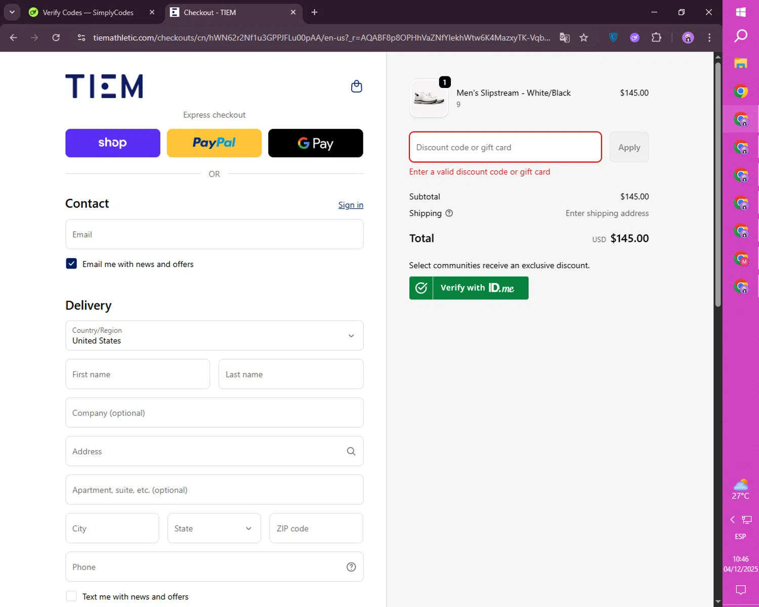 Tiem discount code screenshot showing code VIP15 applied at Tiem checkout page. Uploaded by SimplyCodes community member CashSaver4711 on Dec 4, 2025