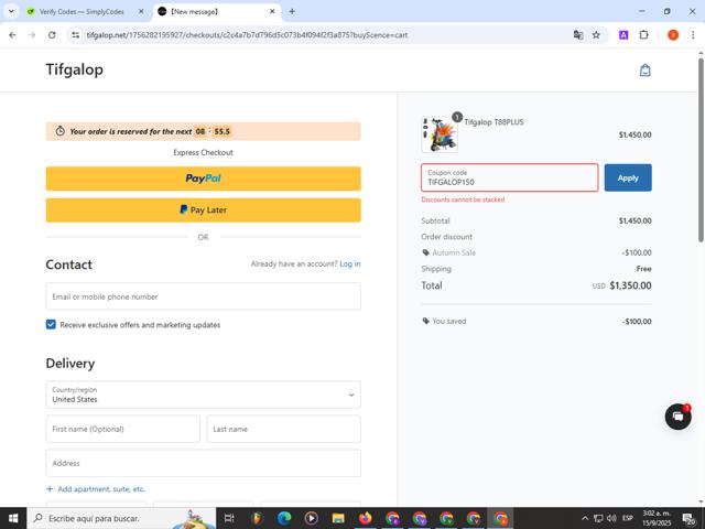Tifgalop checkout page showing Tifgalop promo code box | Screenshot taken by SimplyCodes community member on Sep 15, 2025