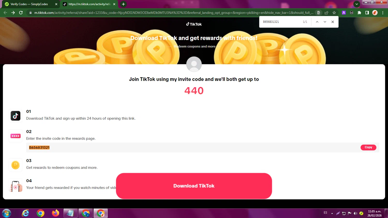 TikTok Shop checkout page showing TikTok Shop promo code box | Screenshot taken by SimplyCodes community member on Feb 26, 2026