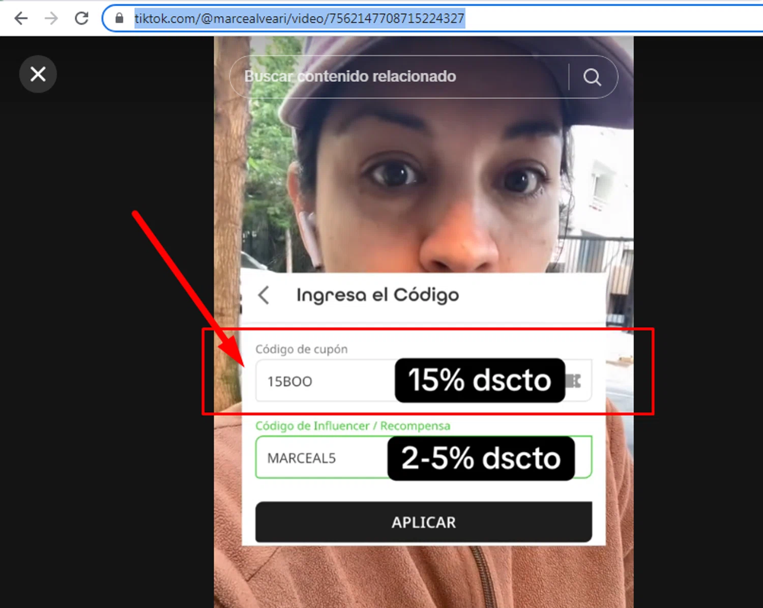TikTok Shop promo code screenshot showing code 15BOO applied at TikTok Shop checkout page. Uploaded by SimplyCodes community member Alofoke on Oct 26, 2025