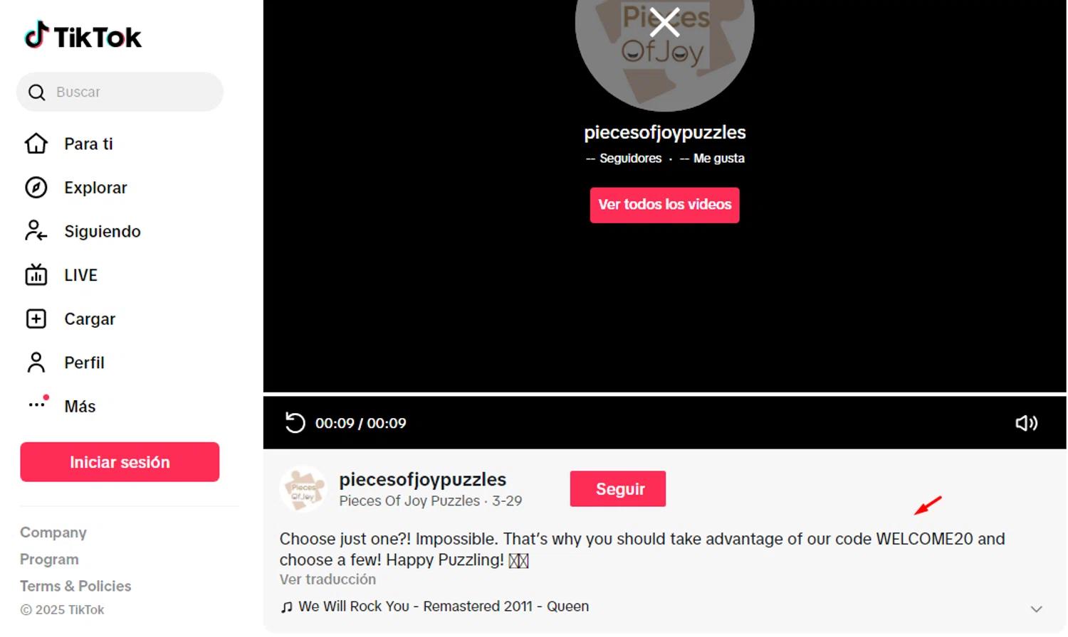 TikTok Shop promo code screenshot showing code WELCOME20 applied at TikTok Shop checkout page. Uploaded by SimplyCodes community member Enamorado on Sep 5, 2025
