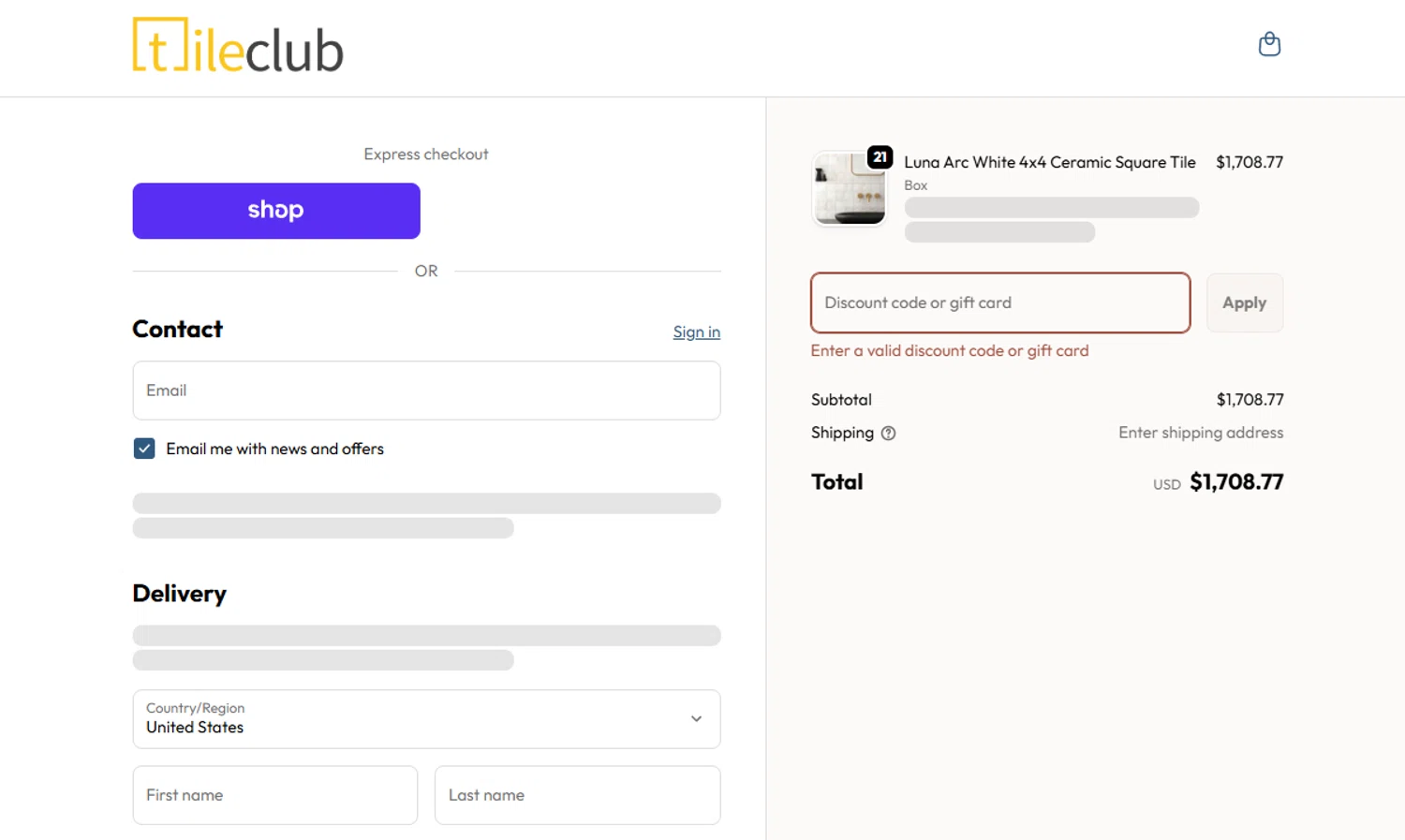 Tile Club promo code screenshot showing code D2VC9LZC applied at Tile Club checkout page. Uploaded by SimplyCodes community member Emil05111429 on Feb 9, 2026