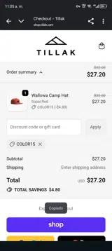 COLOR15 coupon verification screenshot