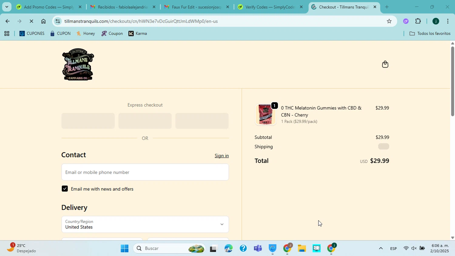 Tillmans Tranquils coupon code screenshot showing code FIRST15 applied at Tillmans Tranquils checkout page. Uploaded by SimplyCodes community member jorgejavierherrera on Oct 2, 2025