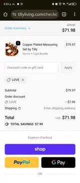 LOVE coupon verification screenshot
