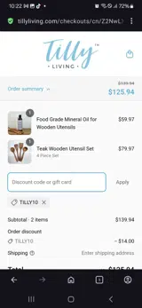 Tilly10 coupon verification screenshot