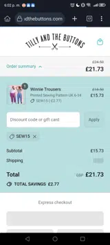 Tilly & The Buttons coupon verification screenshot