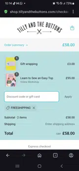 Tilly & The Buttons coupon verification screenshot
