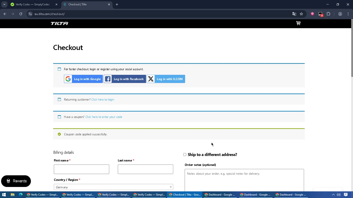 Tilta coupon code screenshot showing code HYDRAMINI applied at Tilta checkout page. Uploaded by SimplyCodes community member MoneyPilot9165 on Oct 27, 2025