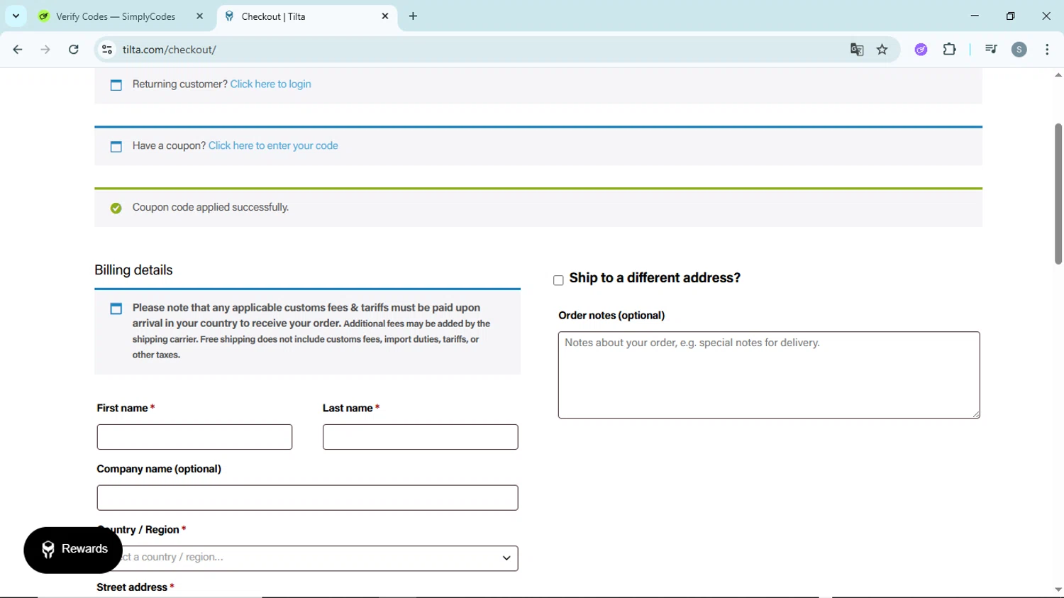Tilta coupon code screenshot showing code couponbirds10 applied at Tilta checkout page. Uploaded by SimplyCodes community member EpicScholar6418 on Sep 28, 2025