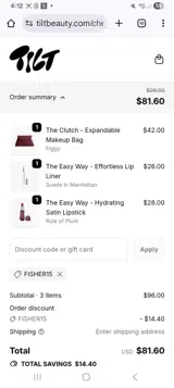 Tilt Beauty coupon verification screenshot
