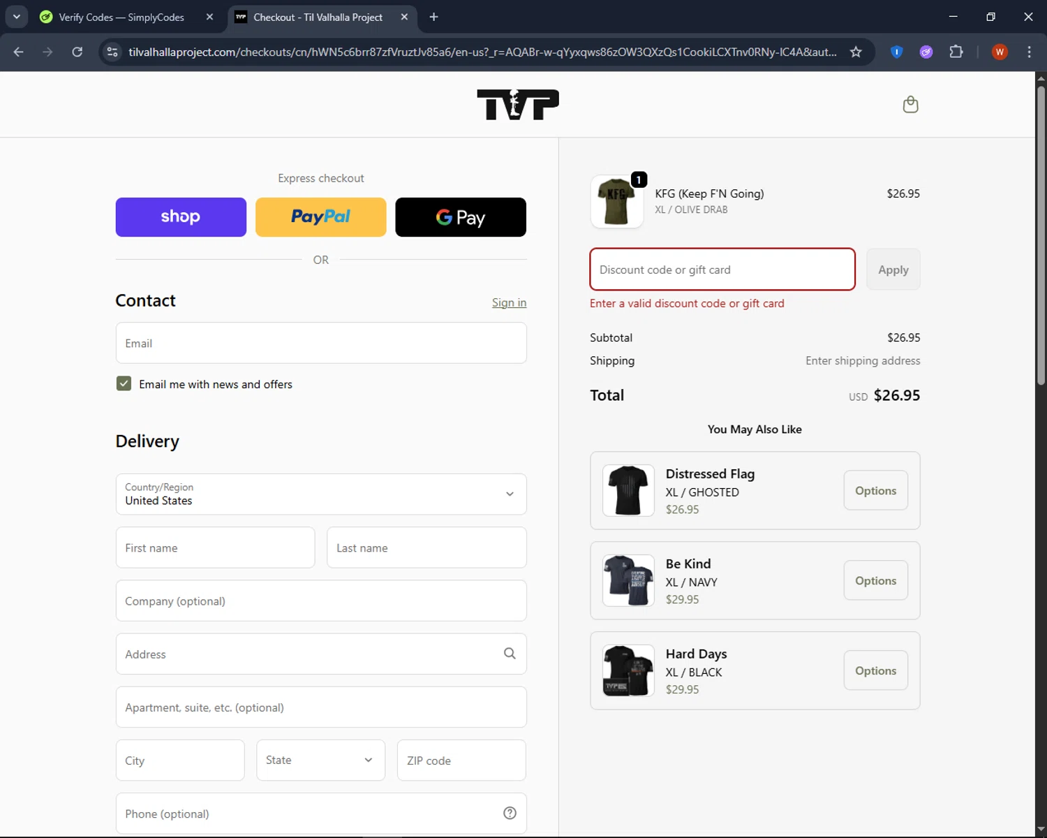 Til Valhalla Project discount code screenshot showing code HONOR10 applied at Til Valhalla Project checkout page. Uploaded by SimplyCodes community member CashPro9699 on Nov 23, 2025
