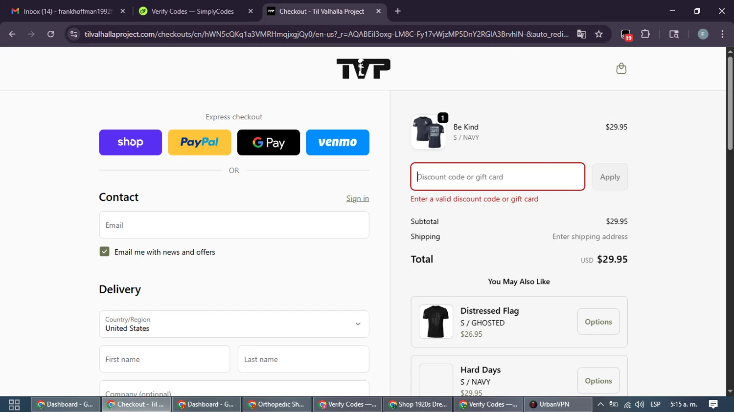 Til Valhalla Project discount code screenshot showing code APP15 applied at Til Valhalla Project checkout page. Uploaded by SimplyCodes community member DiscountRanger4509 on Nov 23, 2025