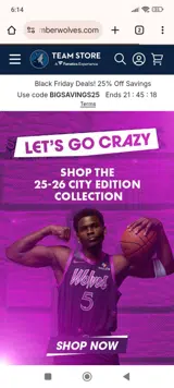 Minnesota Timberwolves Store coupon verification screenshot