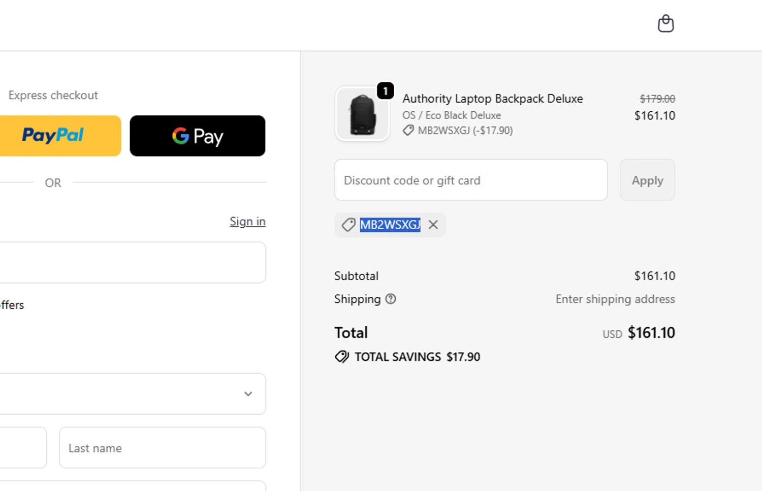 Timbuk2 promo code screenshot showing code MB2WSXGJ applied at Timbuk2 checkout page. Uploaded by SimplyCodes community member Loki_Odinson on Jun 19, 2026