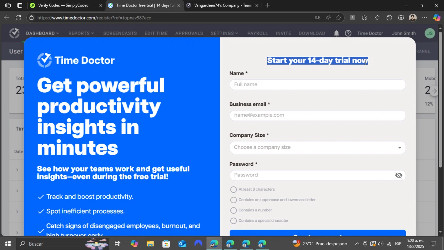 Time Doctor discount code screenshot showing code topnav987eco applied at Time Doctor checkout page. Uploaded by SimplyCodes community member WonderKnight7884 on Feb 13, 2025