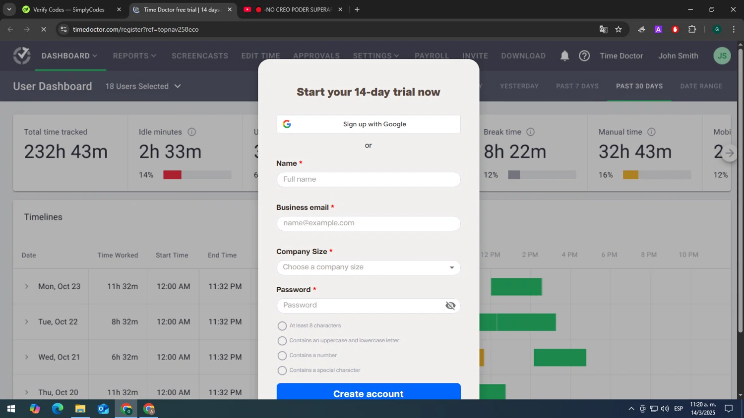 Time Doctor discount code screenshot showing code topnav258eco applied at Time Doctor checkout page. Uploaded by SimplyCodes community member tonikros on Mar 14, 2025