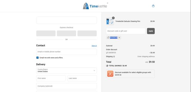 Timekettle checkout page showing Timekettle discount code box | Screenshot taken by SimplyCodes community member on Sep 12, 2025