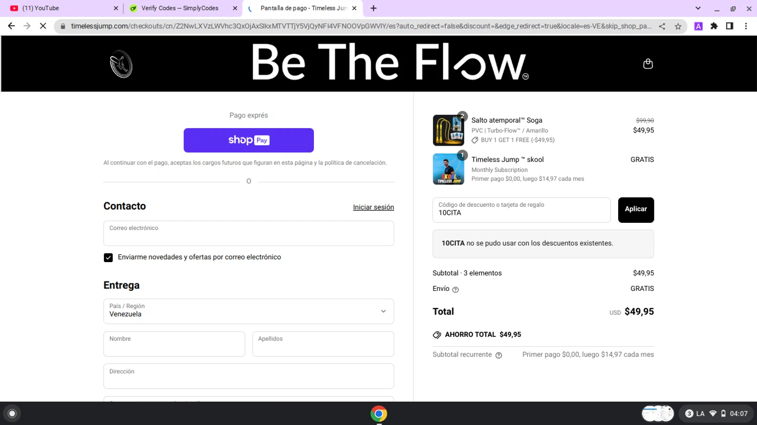Timeless Jump promo code screenshot showing code 10CITA applied at Timeless Jump checkout page. Uploaded by SimplyCodes community member lapampita on Jun 18, 2025