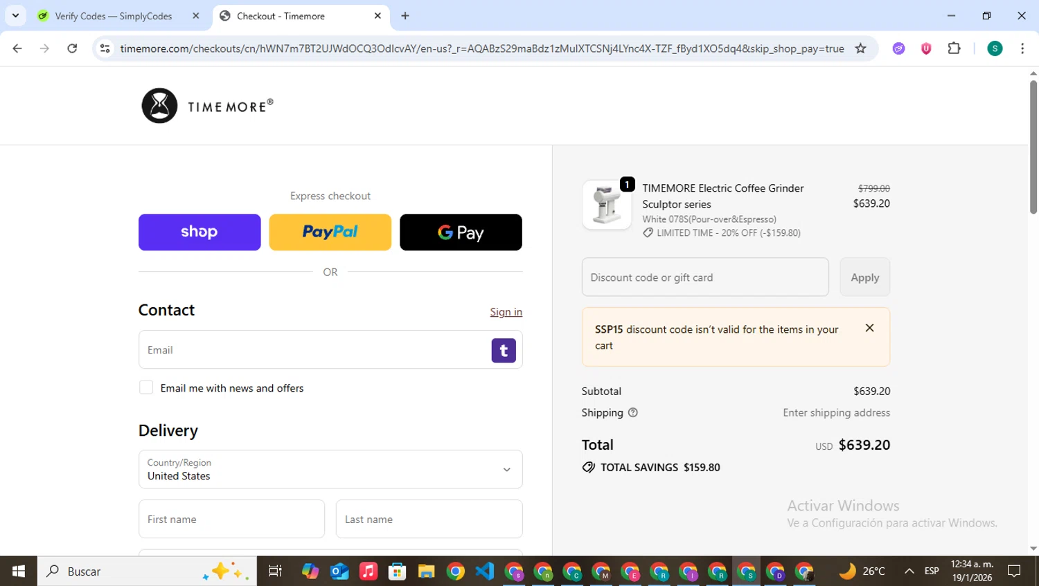 Time More promo code screenshot showing code SSP15 applied at Time More checkout page. Uploaded by SimplyCodes community member VictoriousPilot5281 on Jan 19, 2026